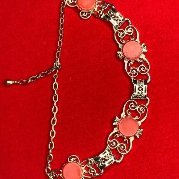 Silver plate Choker Necklace with Orange disk stations, Vintage - Picture 1 of 4